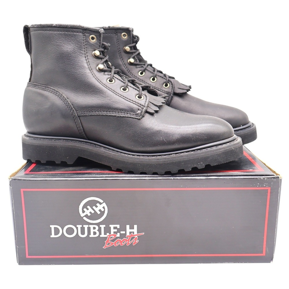 Double-H Boots 9346 Mens 6.5 M Black Leather Lace Up Kiltie Work Boots NEW